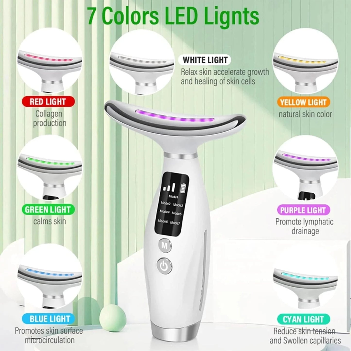 7-in-1 Multi-Function Facial Massager | LED Face & Neck Massager